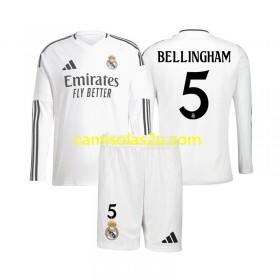 Camisolas de futebol Real Madrid Jude Bellingham 5 Criança Equipamento Principal 2024/25 Manga Comprida